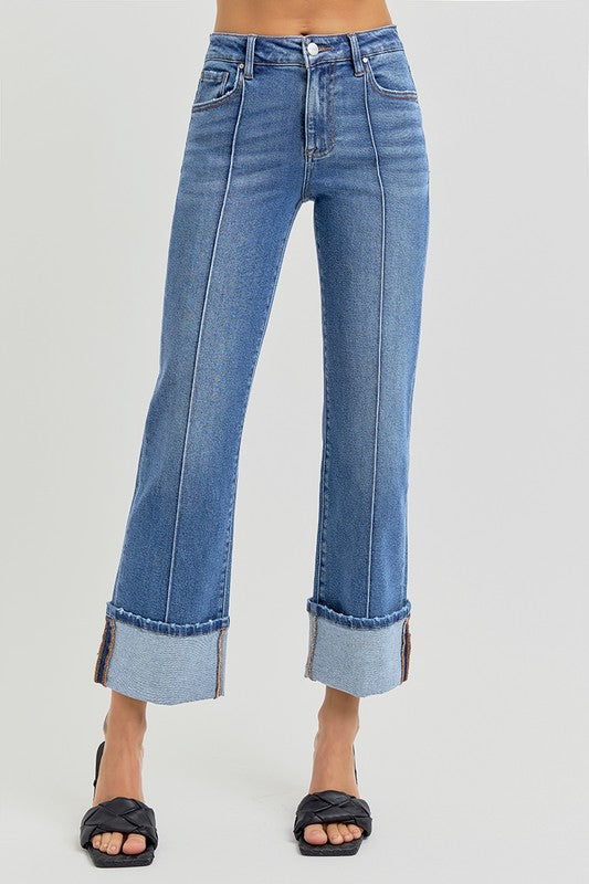 High Rise Ankle Cuff Jeans