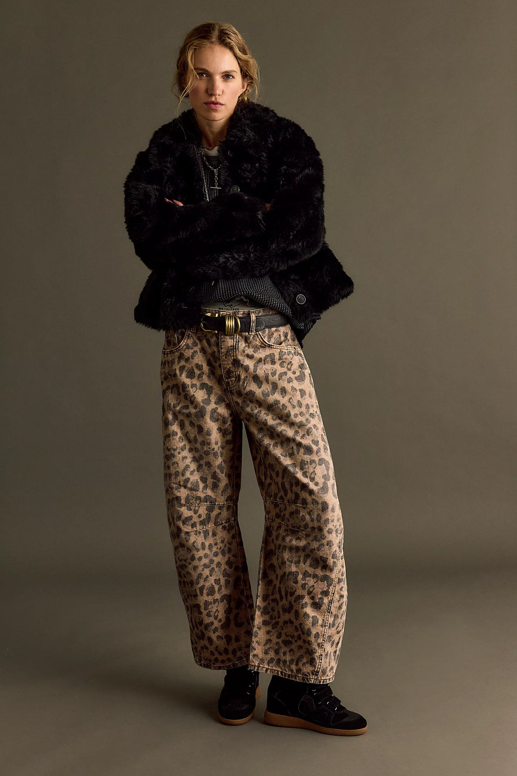 Good Luck Cheetah Barrel Jeans from Free People