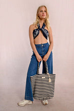Load image into Gallery viewer, Striped Braided Woven Tote Bag
